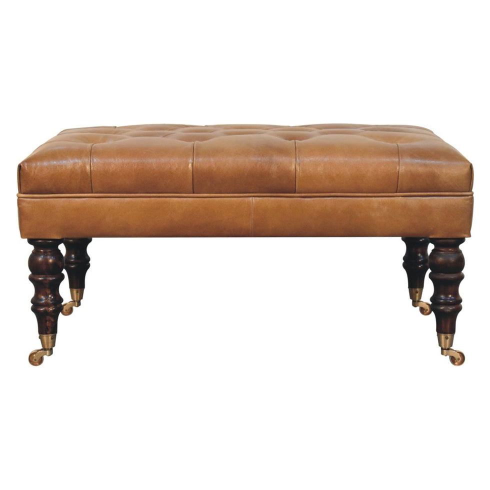Artisan - California Walnut Buffalo Brown Leather Ottoman With Castor Legs