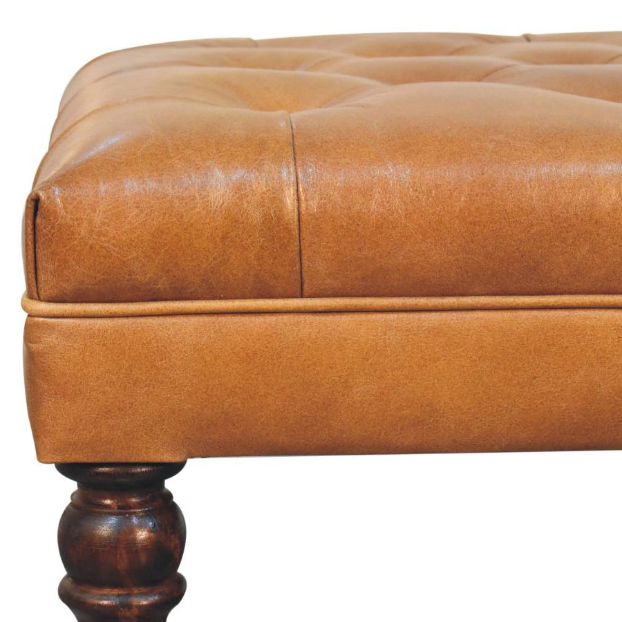 Artisan - California Walnut Buffalo Brown Leather Ottoman With Castor Legs