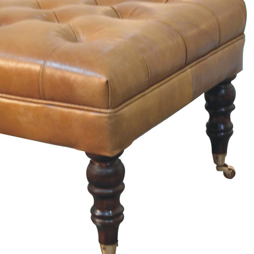 Artisan - California Walnut Buffalo Brown Leather Ottoman With Castor Legs
