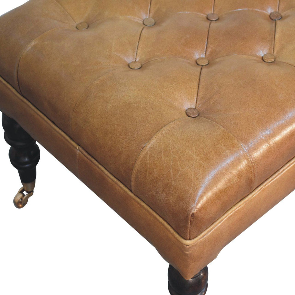 Artisan - California Walnut Buffalo Brown Leather Ottoman With Castor Legs