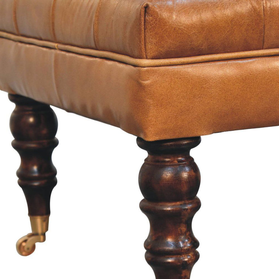Artisan - California Walnut Buffalo Brown Leather Ottoman With Castor Legs