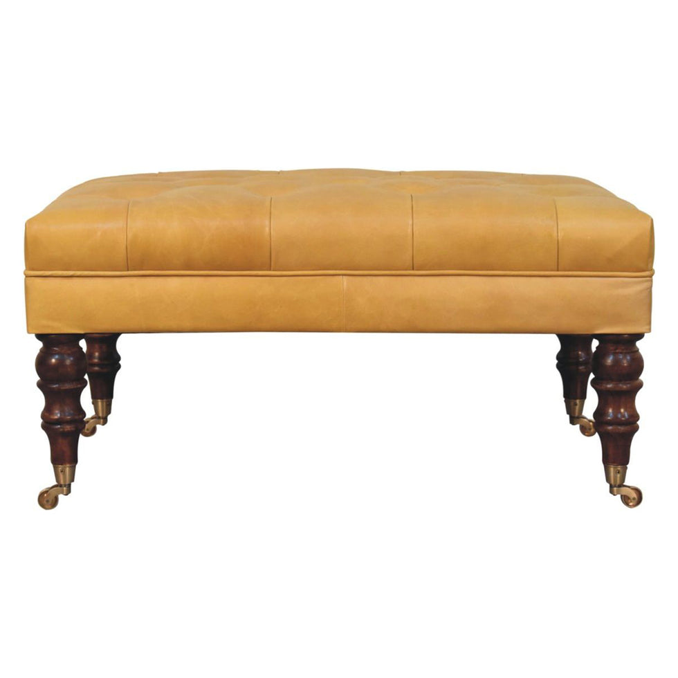 Artisan - Honey Caramel Buffalo Tan Leather Ottoman With Castor Legs