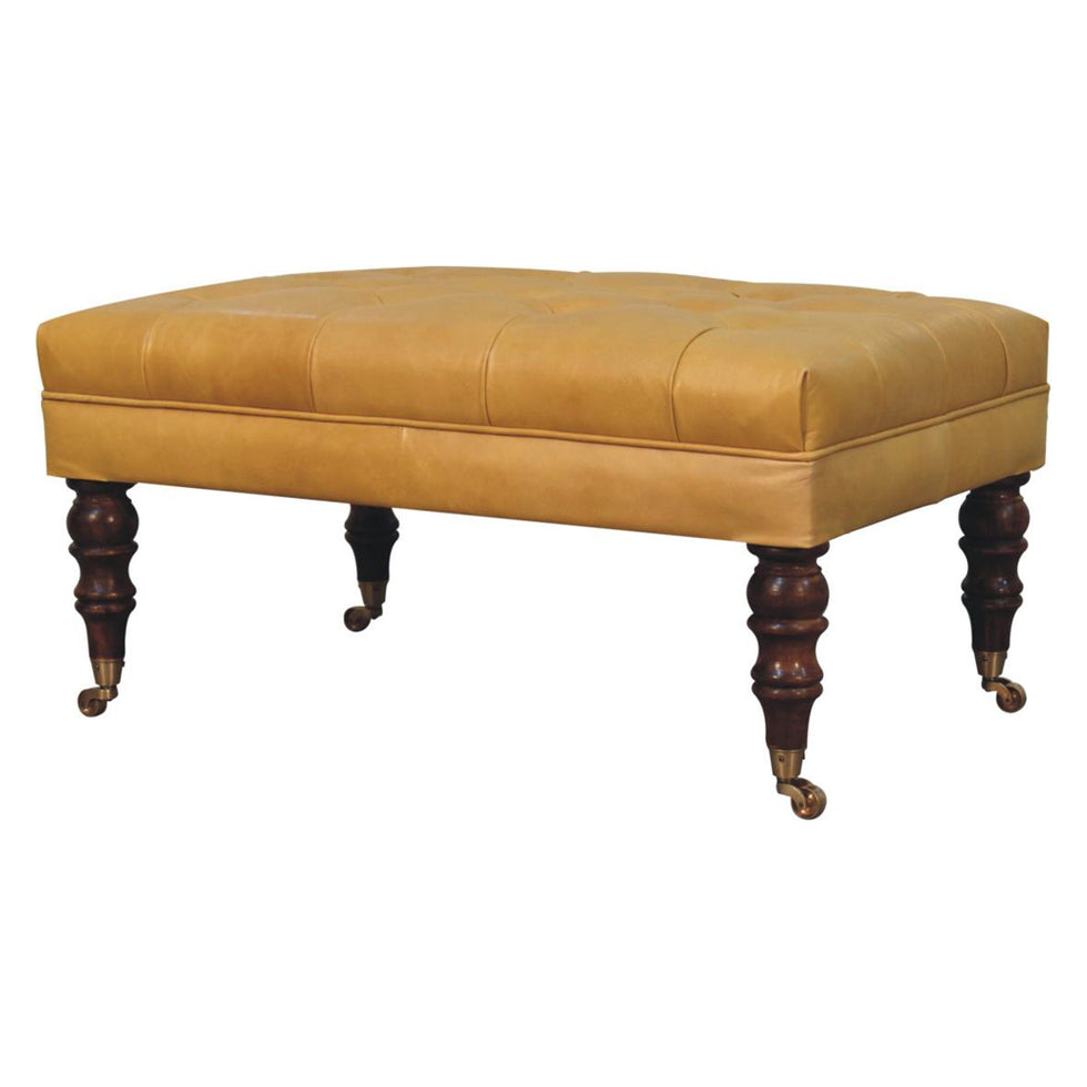 Artisan - Honey Caramel Buffalo Tan Leather Ottoman With Castor Legs