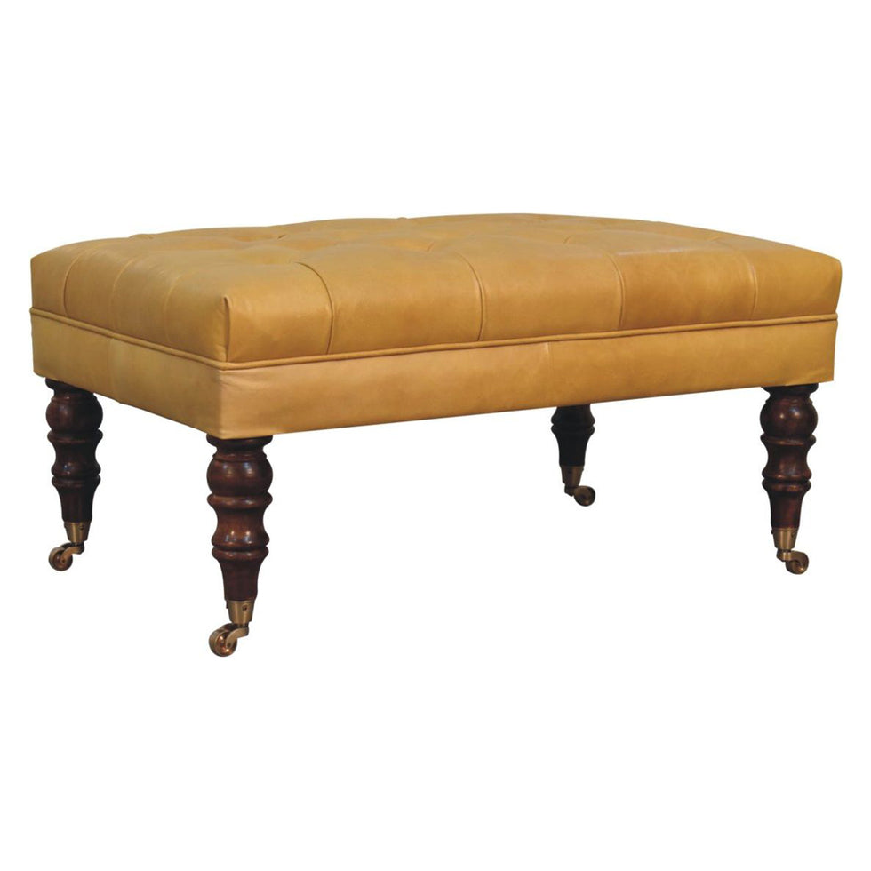 Artisan - Honey Caramel Buffalo Tan Leather Ottoman With Castor Legs