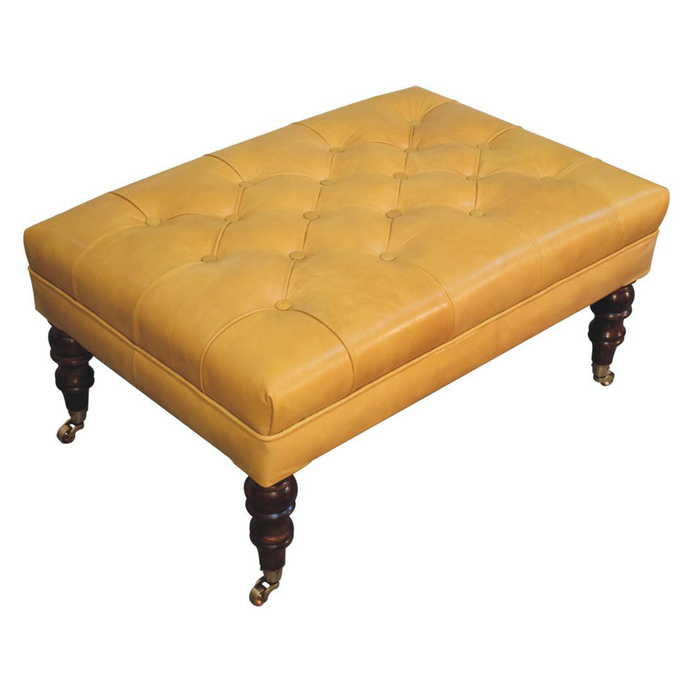 Artisan - Honey Caramel Buffalo Tan Leather Ottoman With Castor Legs