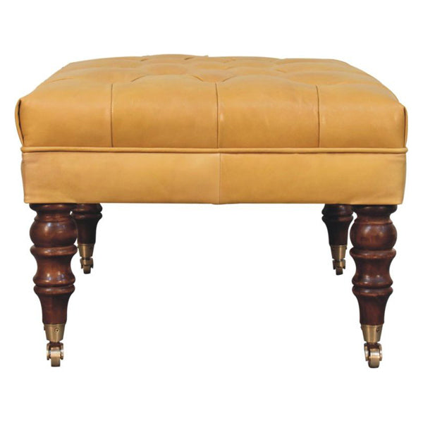 Artisan - Honey Caramel Buffalo Tan Leather Ottoman With Castor Legs