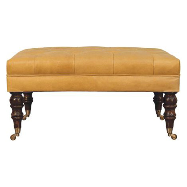 Artisan - Honey Caramel Buffalo Tan Leather Ottoman With Castor Legs