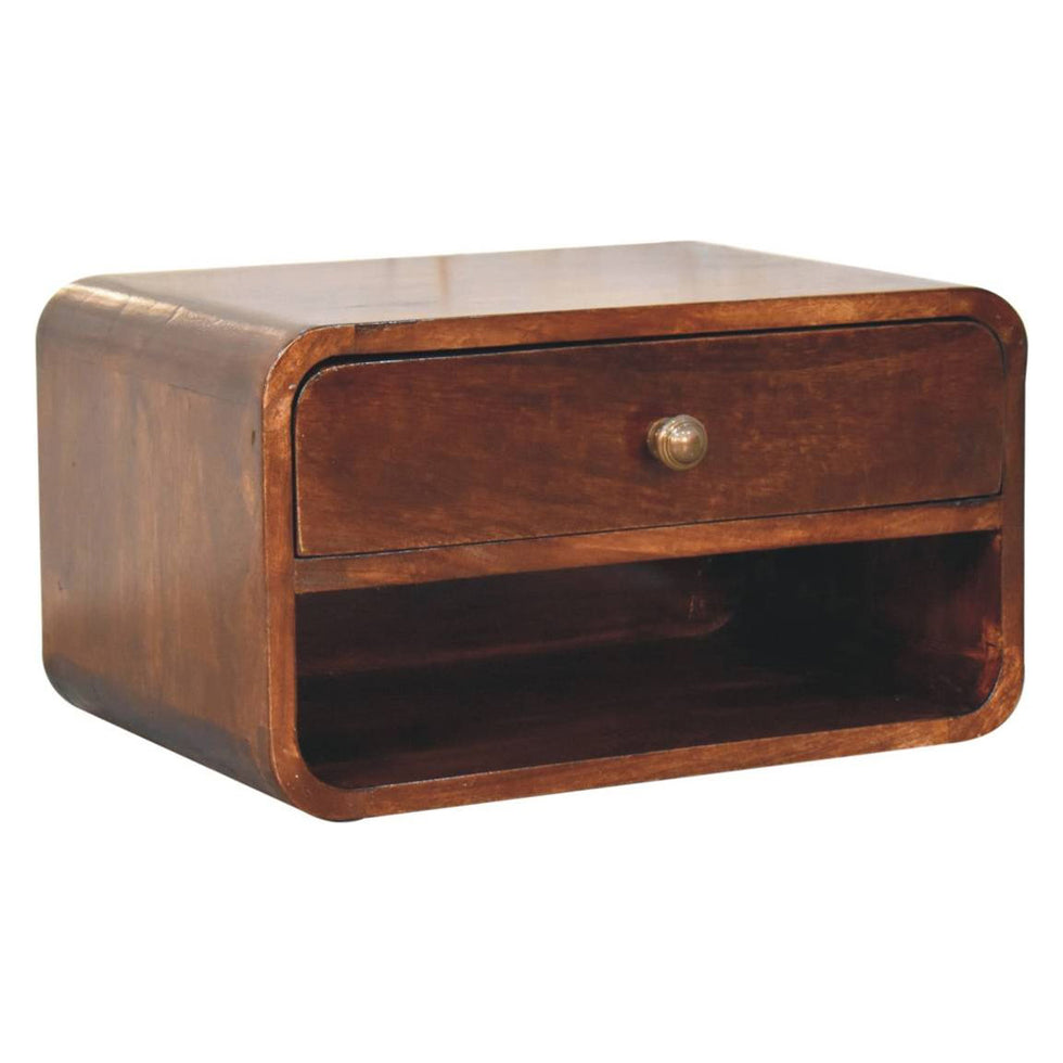 Artisan - Curved California Walnut Wall Mounted Bedside With Open Slot