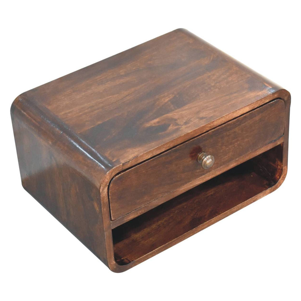 Artisan - Curved California Walnut Wall Mounted Bedside With Open Slot