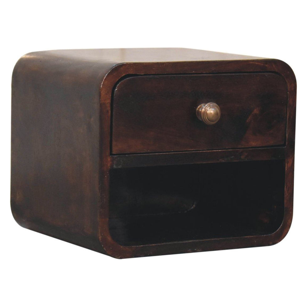 Artisan - Mini Curved California Walnut Wall Mounted Bedside With Open Slot