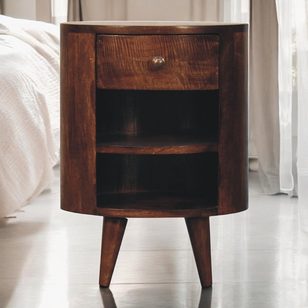 Artisan - Mini Curved California Walnut Wall Mounted Bedside With Open Slot