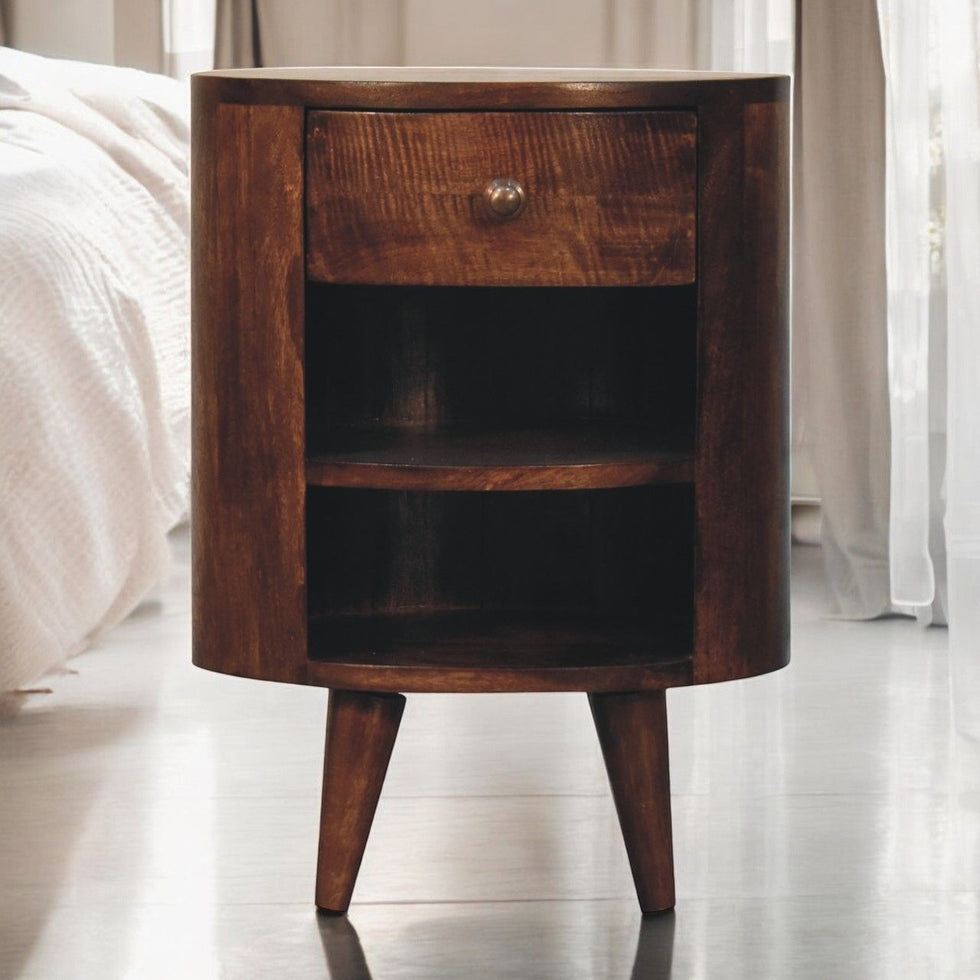 Artisan - Mini Curved California Walnut Wall Mounted Bedside With Open Slot