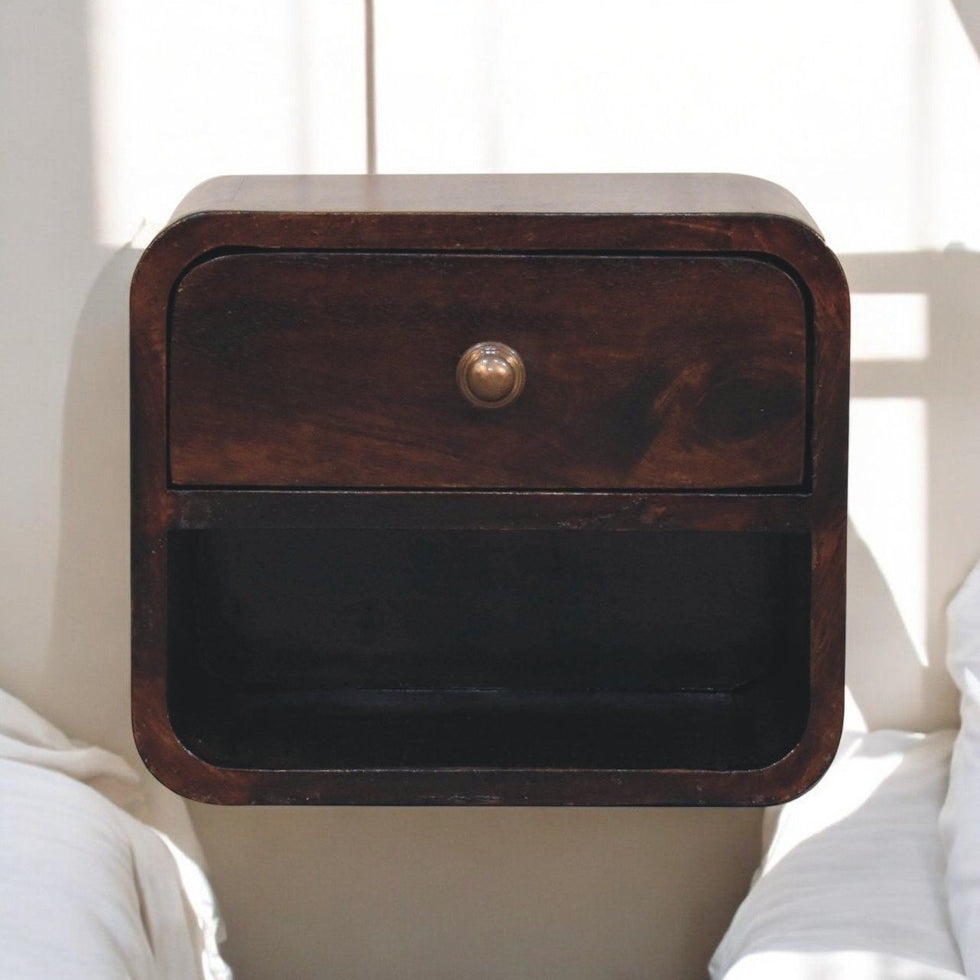 Artisan - Mini Curved California Walnut Wall Mounted Bedside With Open Slot