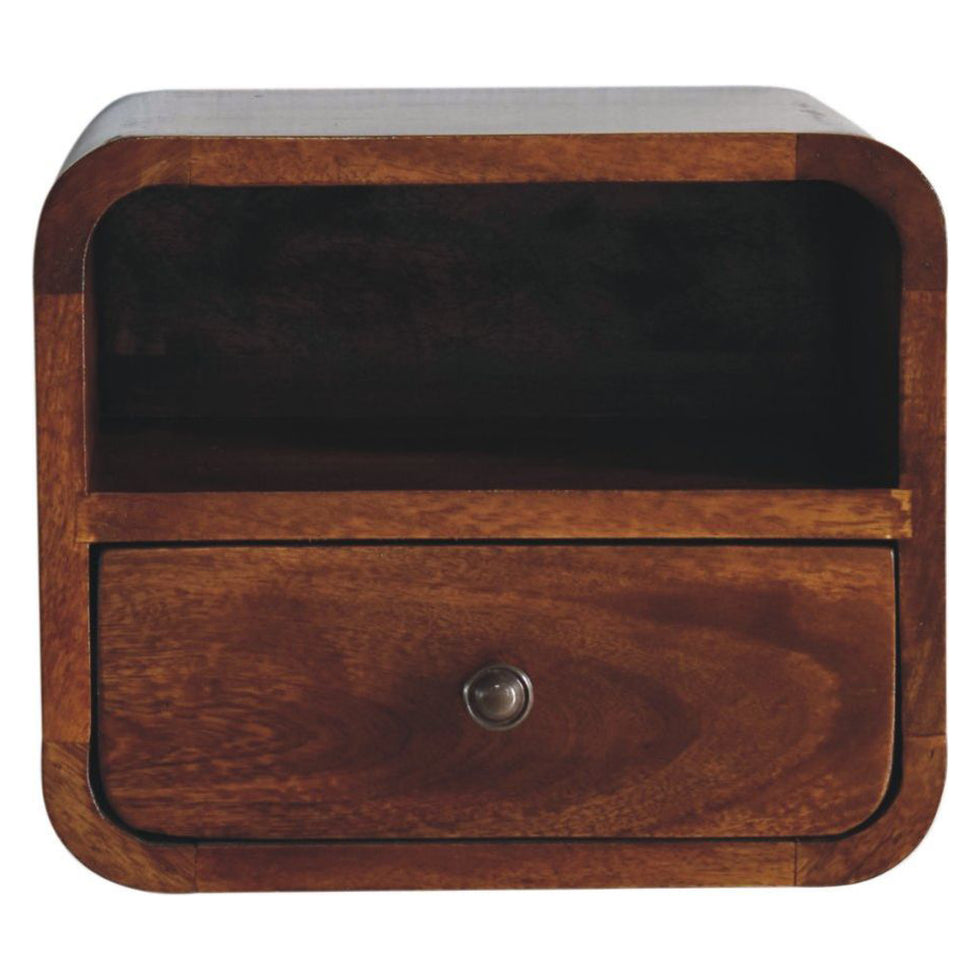 Artisan - Extra Mini Wall Mounted Curved Chestnut Bedside With Open Slot