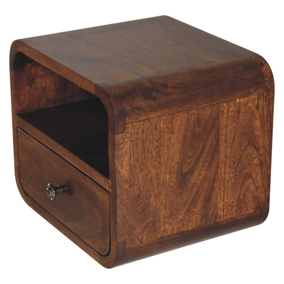 Artisan - Extra Mini Wall Mounted Curved Chestnut Bedside With Open Slot