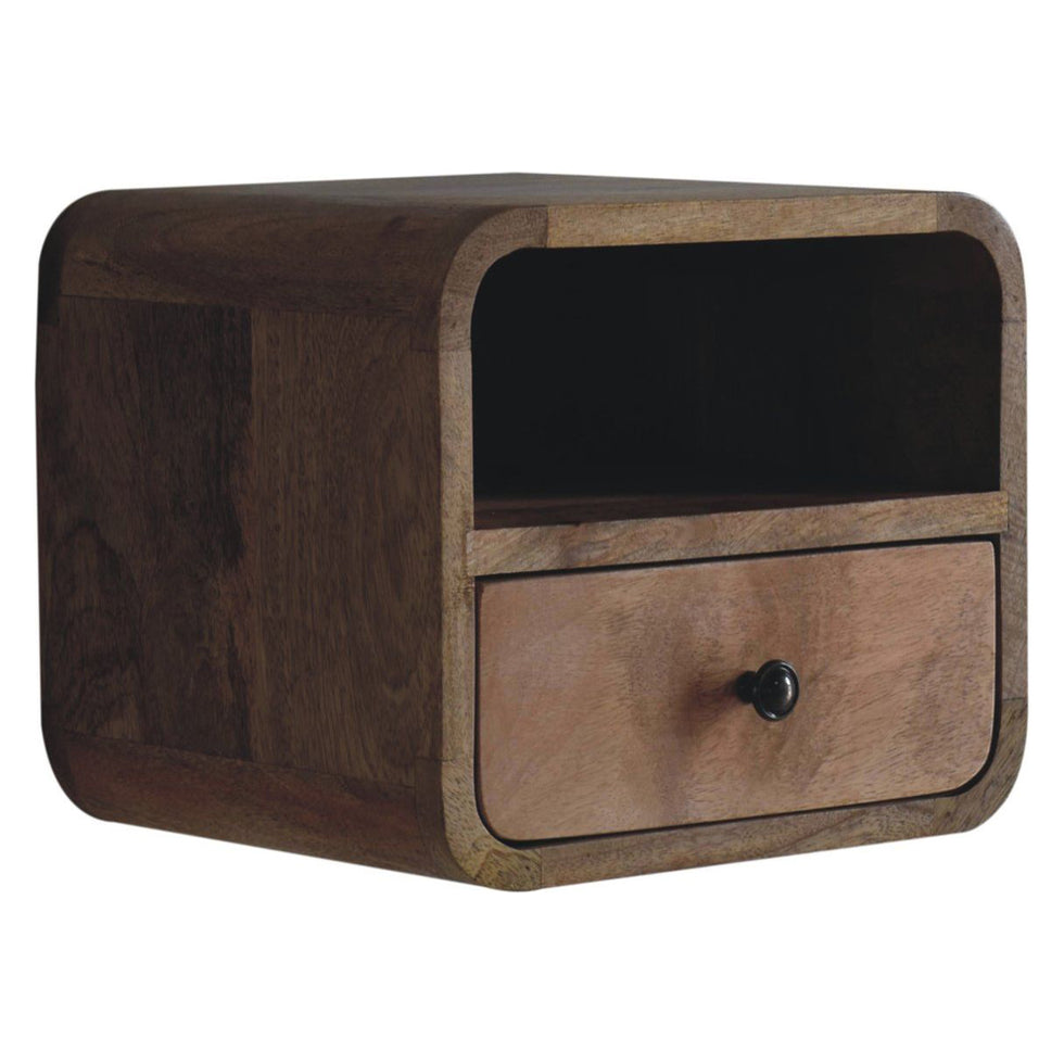 Artisan - Extra Mini Wall Mounted Curved Oak-Ish Bedside With Open Slot