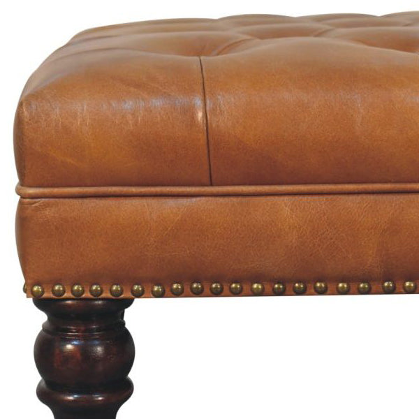 Artisan - Studded Buffalo Tan Leather Ottoman With Castor Legs