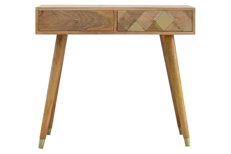 Artisan - Oak-ish Gold Brass Inlay Console Table