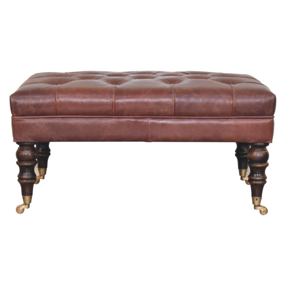Artisan - Buffalo Leather Ottoman With Castor Legs