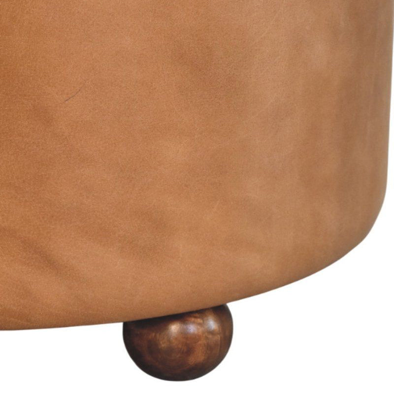 Artisan - Brown Buffalo Hide Leather Round Ottoman
