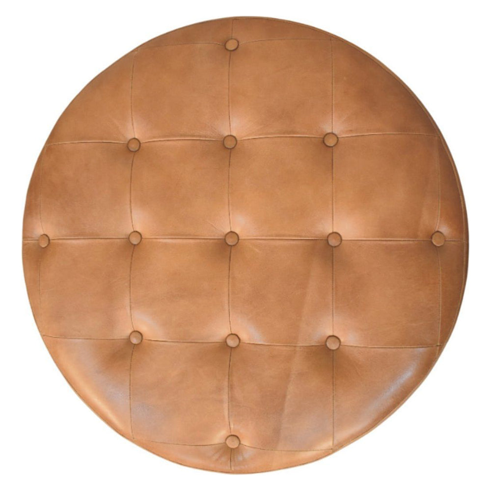 Artisan - Brown Buffalo Hide Leather Round Ottoman