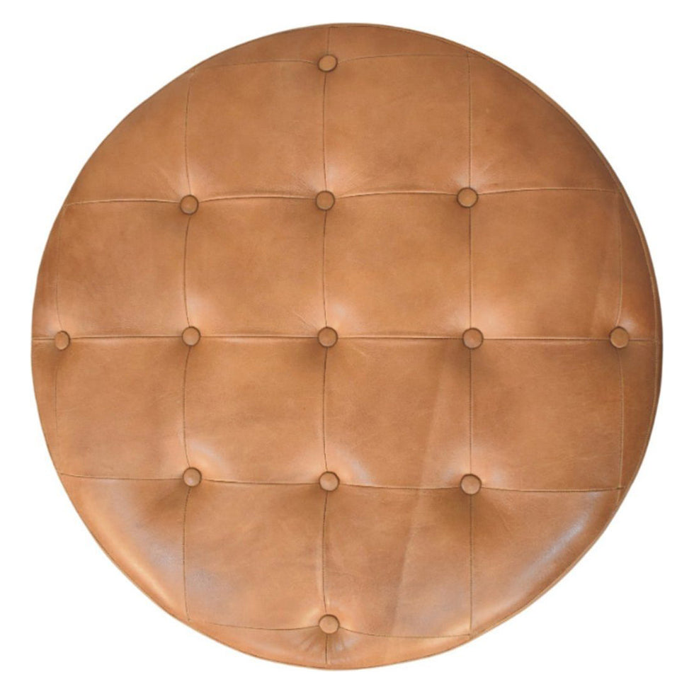 Artisan - Brown Buffalo Hide Leather Round Ottoman