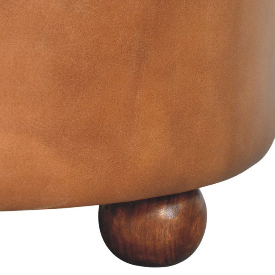 Artisan - Brown Buffalo Hide Leather Round Ottoman