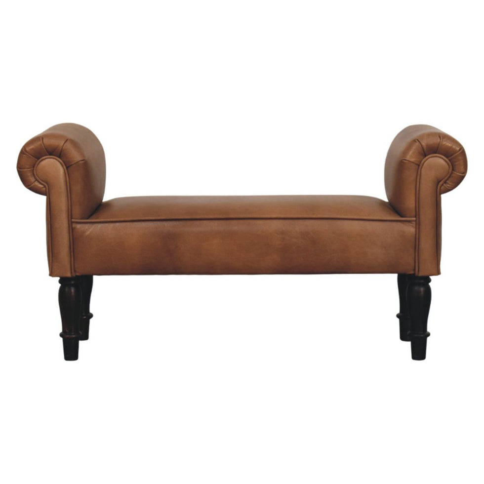 Artisan - Brown Buffalo Leather Rolled Arms Bench