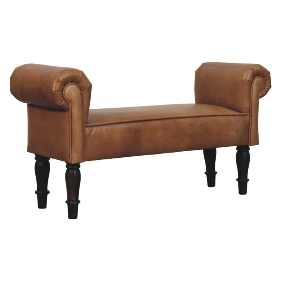 Artisan - Brown Buffalo Leather Rolled Arms Bench