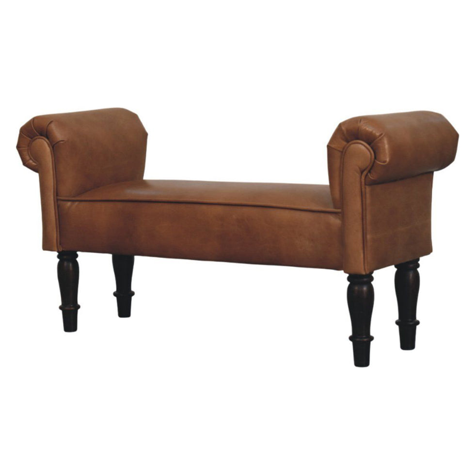 Artisan - Brown Buffalo Leather Rolled Arms Bench