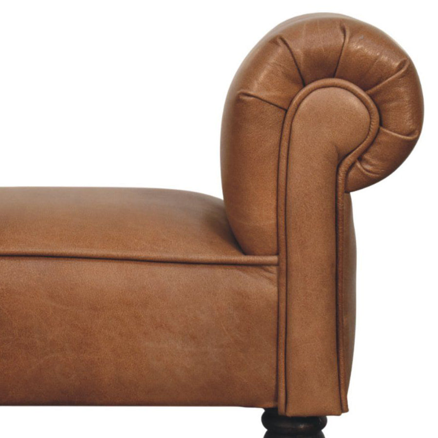 Artisan - Brown Buffalo Leather Rolled Arms Bench