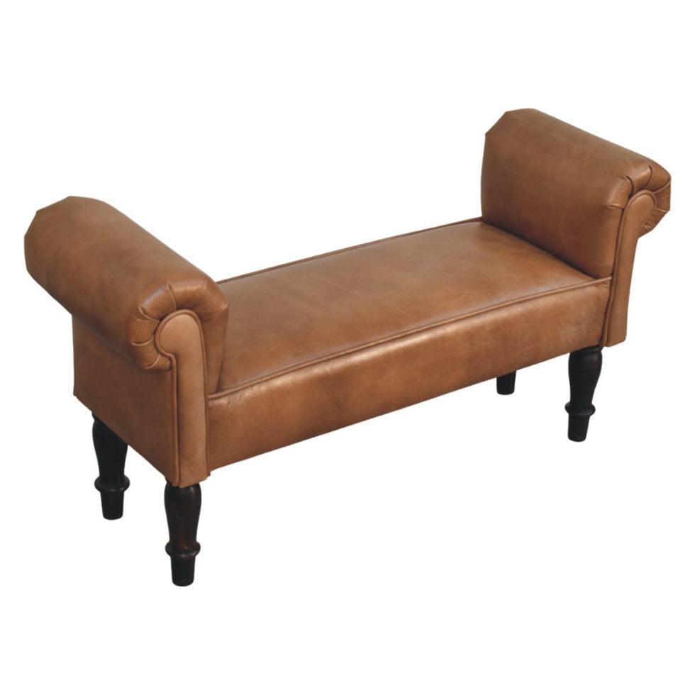 Artisan - Brown Buffalo Leather Rolled Arms Bench