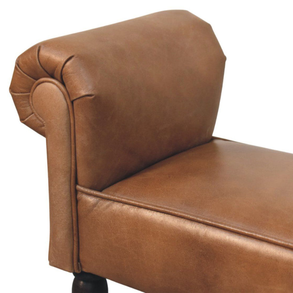 Artisan - Brown Buffalo Leather Rolled Arms Bench