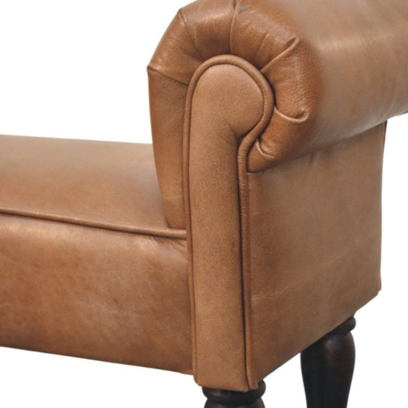 Artisan - Brown Buffalo Leather Rolled Arms Bench