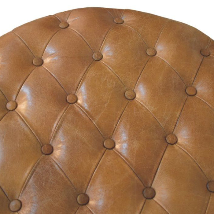 Artisan - Brown Buffalo Leather Round Ottoman With Castor Legs