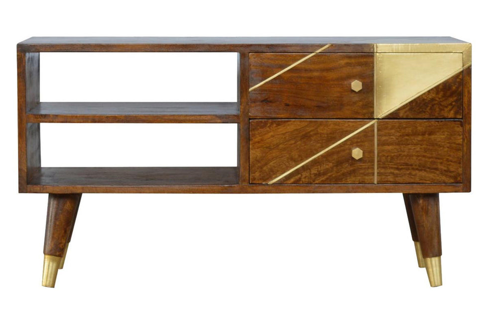 Artisan - Gold Geometric Media Unit in Chestnut