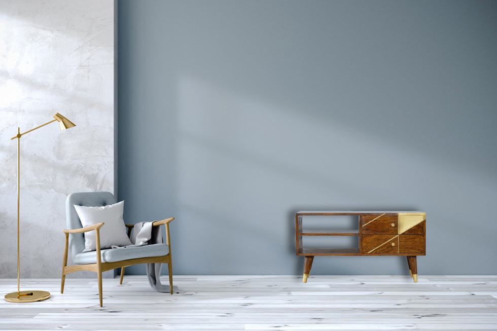 Artisan - Gold Geometric Media Unit in Chestnut