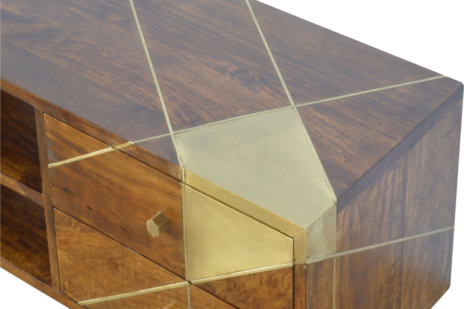 Artisan - Gold Geometric Media Unit in Chestnut