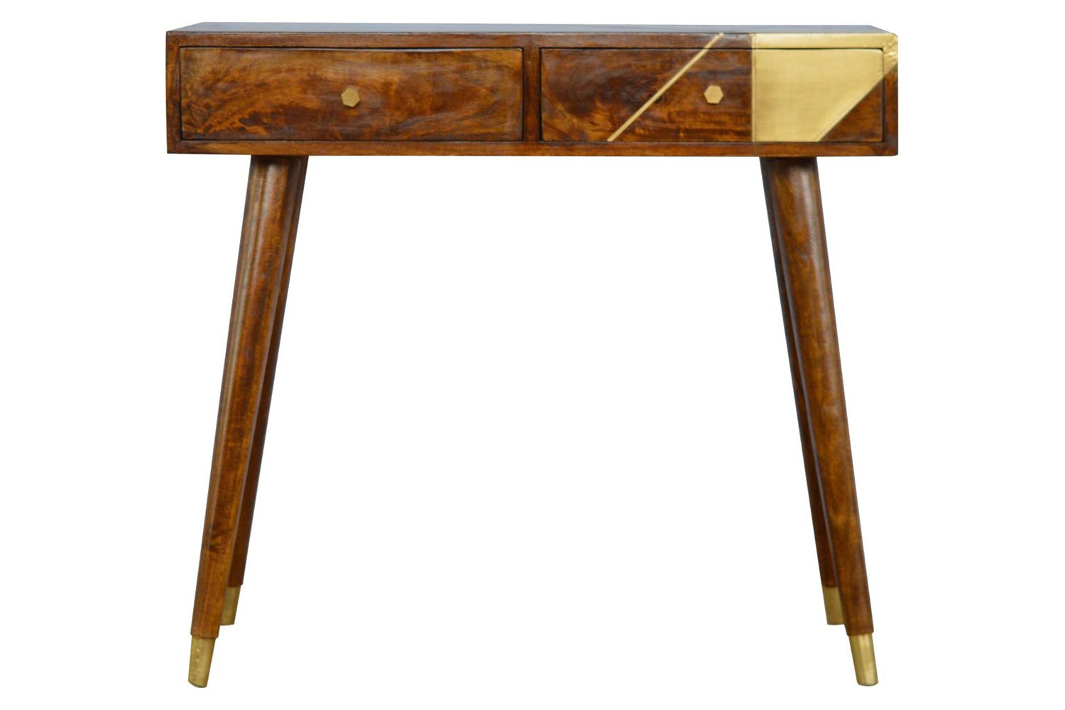 Artisan - Gold Geometric Console Table in Chestnut
