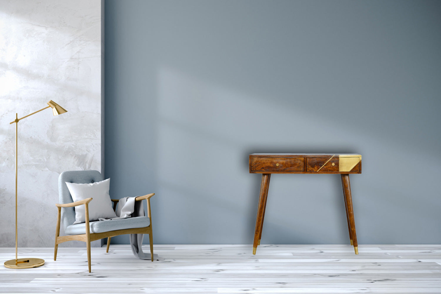 Artisan - Gold Geometric Console Table in Chestnut
