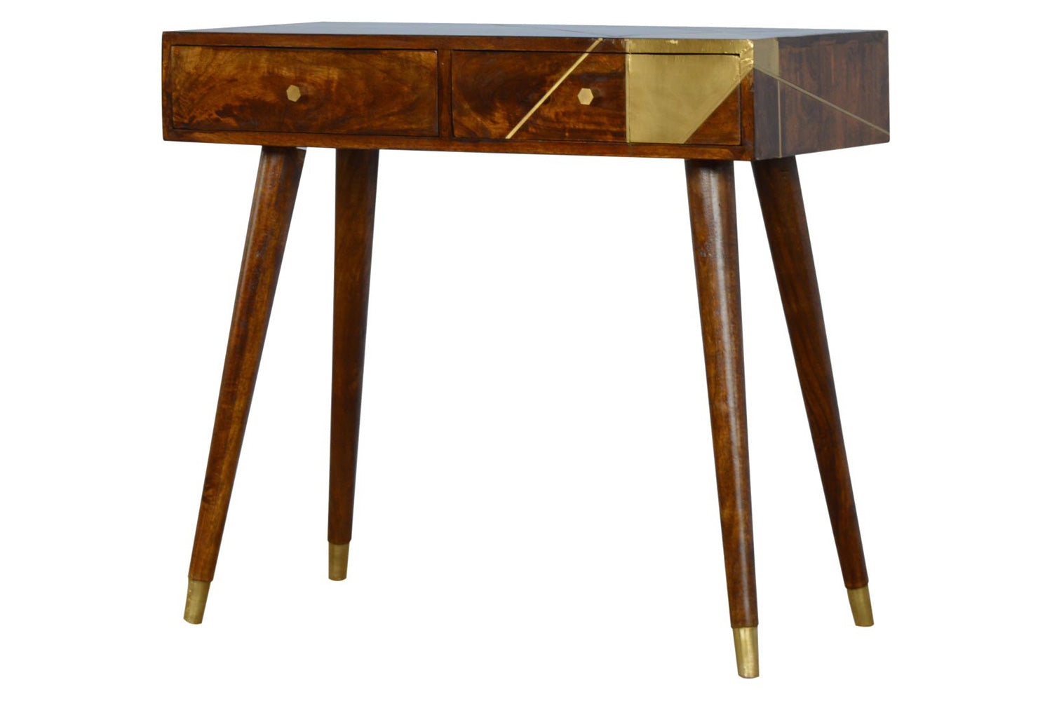 Artisan - Gold Geometric Console Table in Chestnut