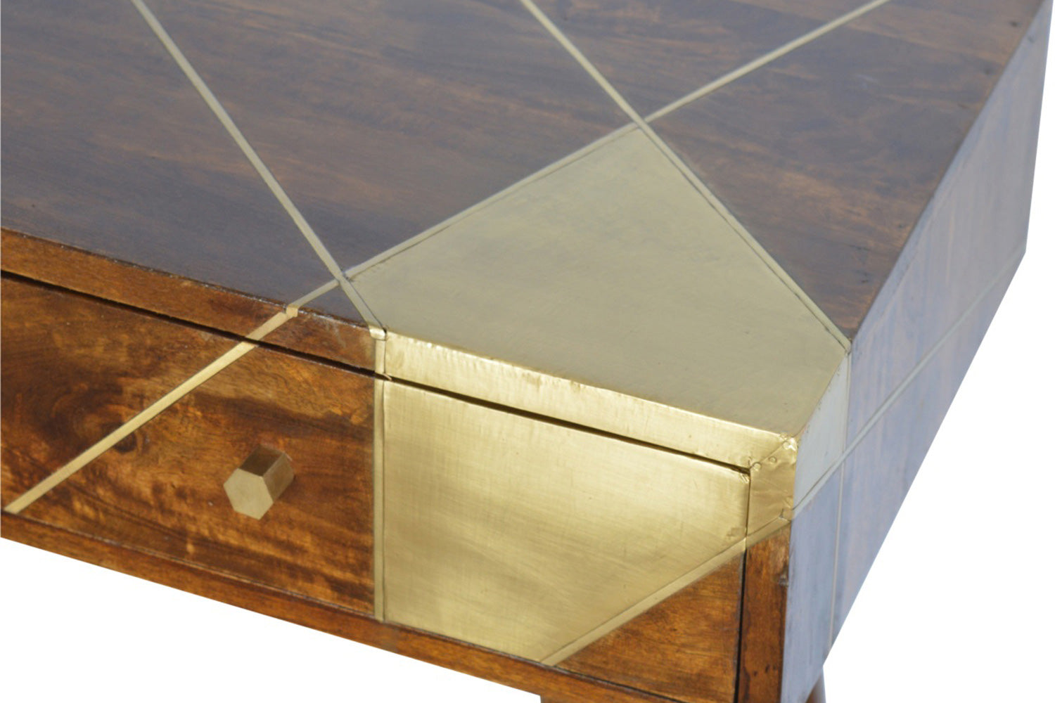 Artisan - Gold Geometric Console Table in Chestnut
