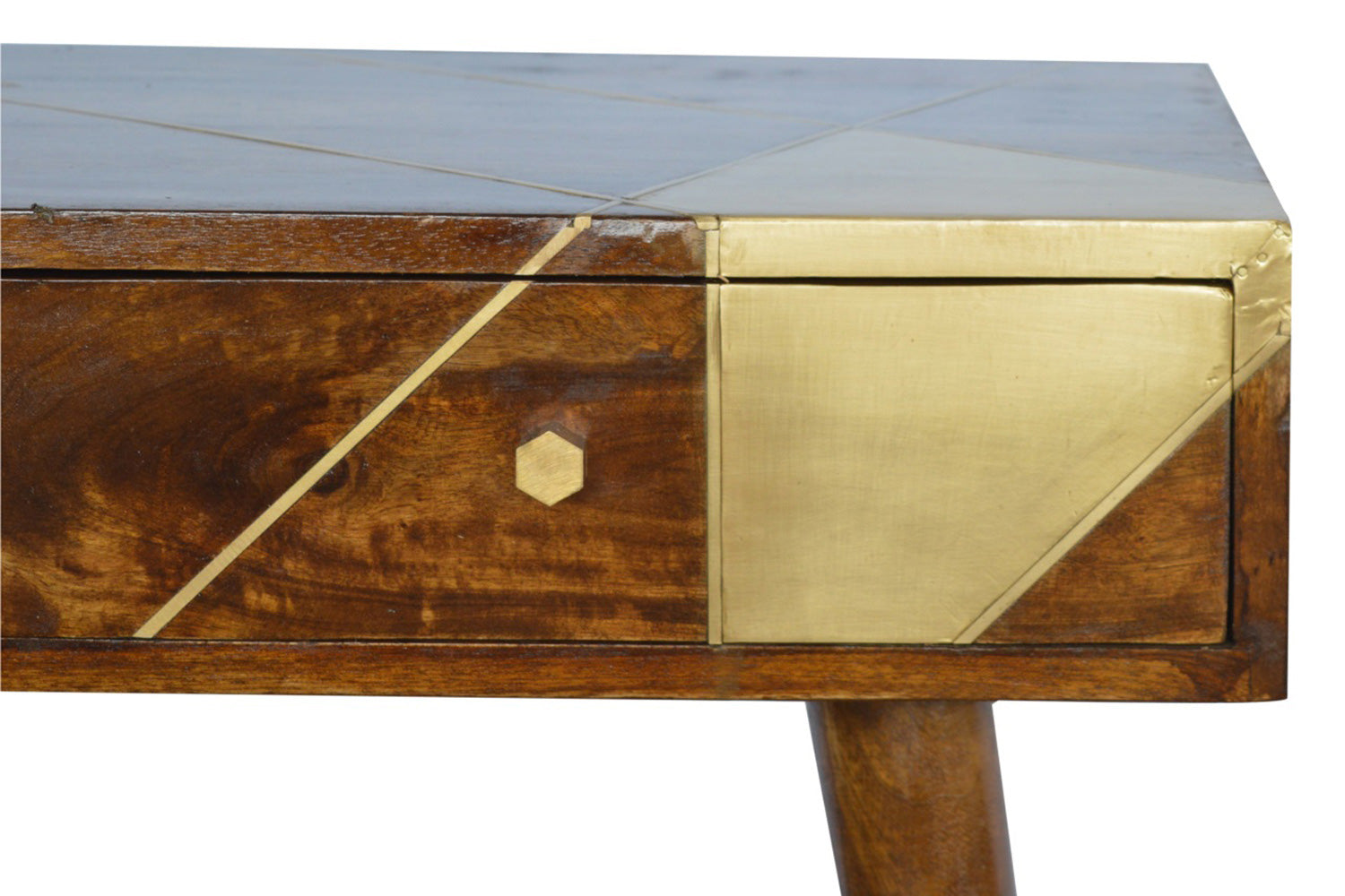 Artisan - Gold Geometric Console Table in Chestnut