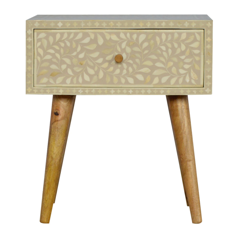 Artisan - Floral Bone Inlay Nightstand in Oak-Ish