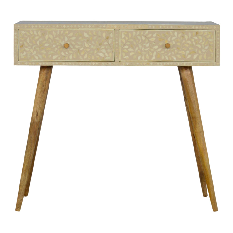 Artisan - Floral Bone Inlay Console Table in Oak-Ish