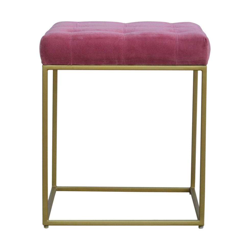 Artisan - Gold Base Footstool in Pink, Velvet