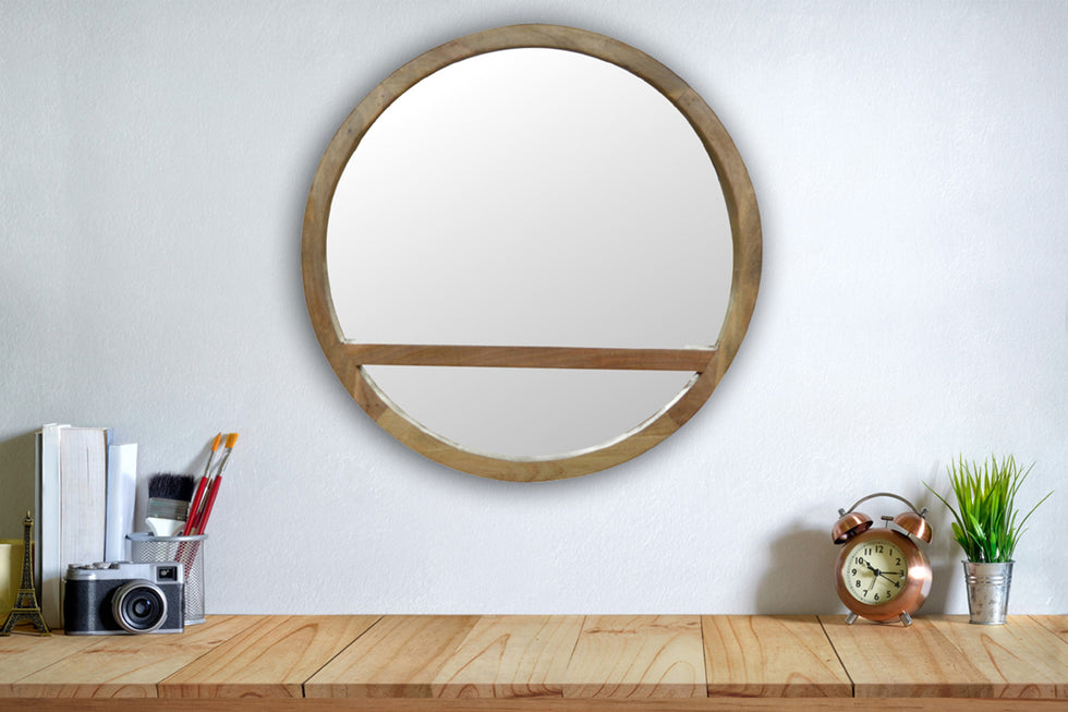 Artisan - Wooden Round Mirror with 1 Shelf