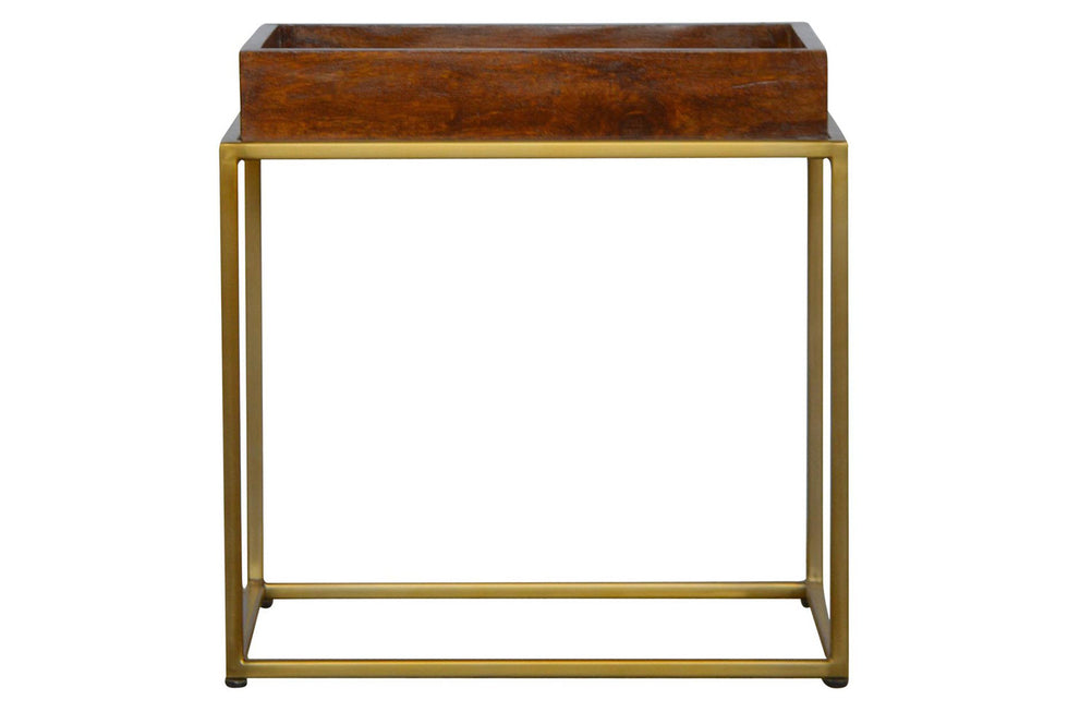 Artisan - Butler Tray Table with Gold Base in Chestnut