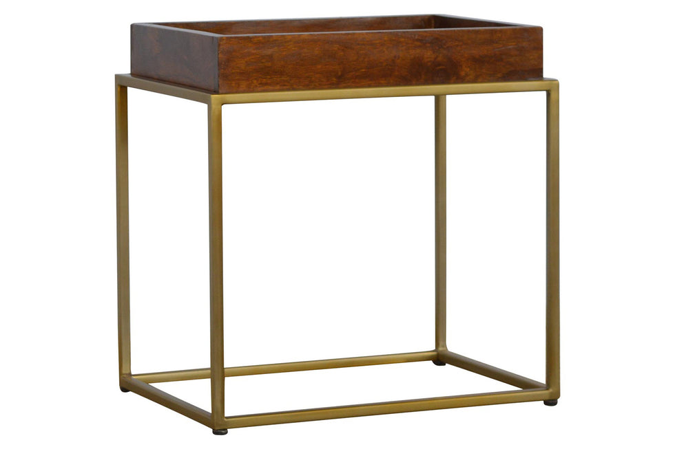 Artisan - Butler Tray Table with Gold Base in Chestnut