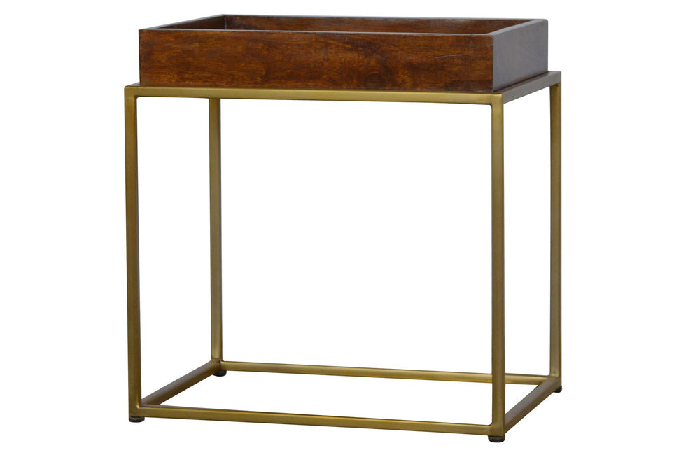 Artisan - Butler Tray Table with Gold Base in Chestnut